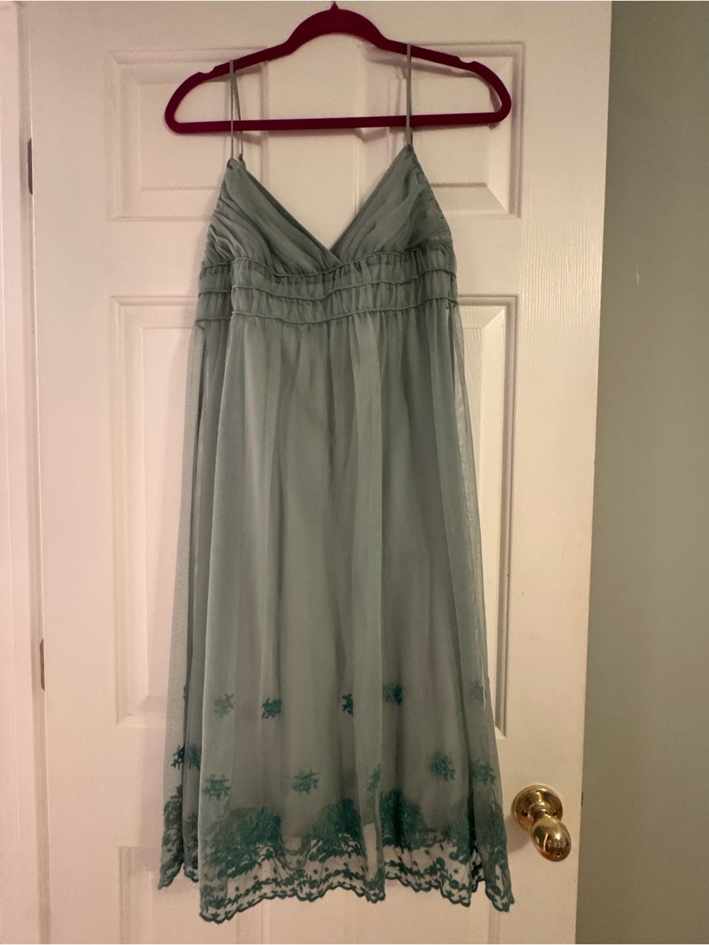 Betsey Johnson Sage Green Tulle Dress with Teal Floral Hem - Picture 5 of 5